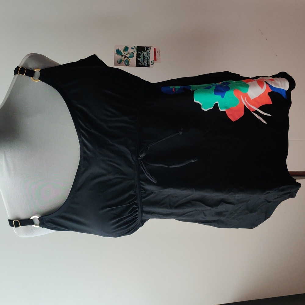 Women's 24W Floral Black U Wire Tankini Swim Top